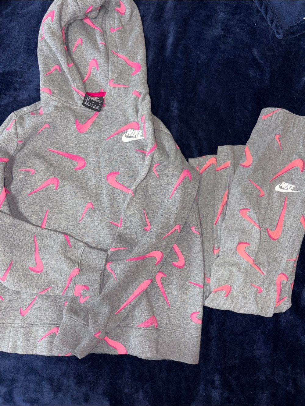 Nike Gray Sweatpants & Joggers with Neon Pink Swoosh Print
